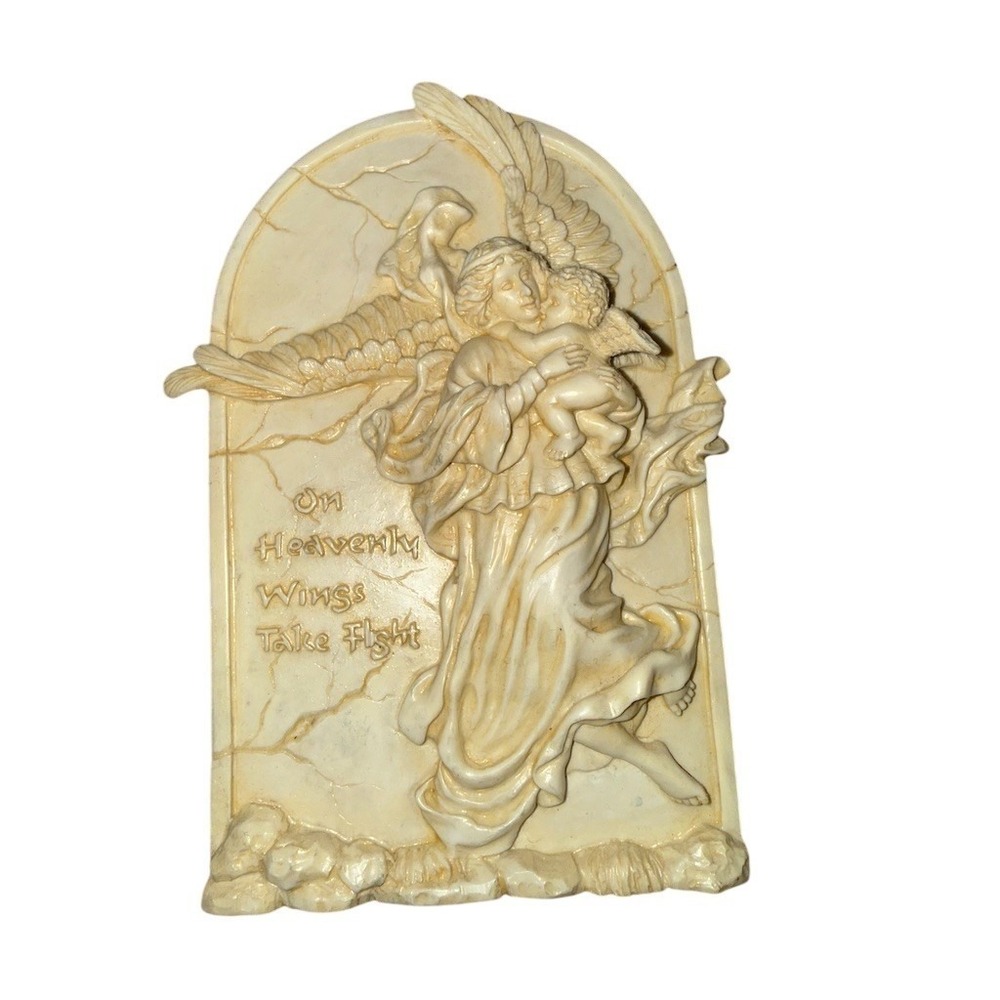 Roman Memorial Plaque Angel Child‎ "On Heavenly Wings Take Flight" 7x5 religious